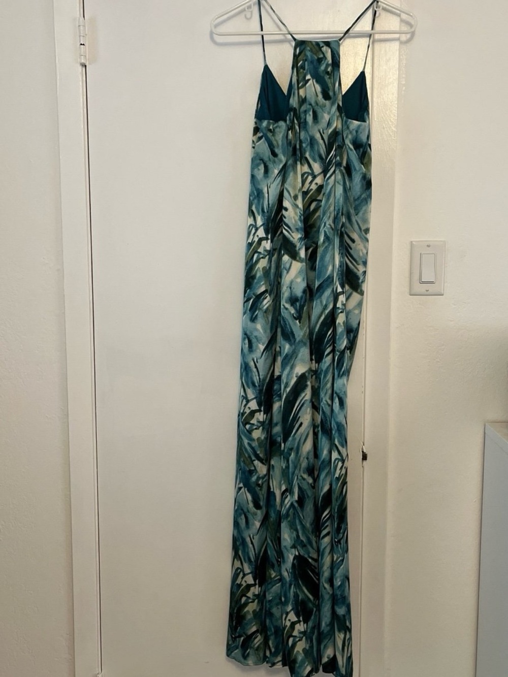 Nicole Miller Teal & Blue Printed Satin Camisole Maxi Dress NWOT - Picture 4 of 6